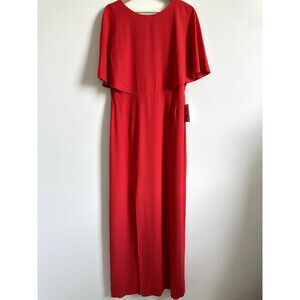 H Halston Cape Open Back Chiffon Dress With Slit In Lipstick Size 2 $248
